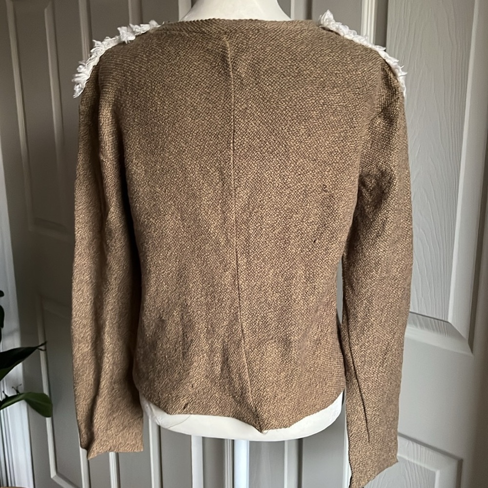 Zara Y2K Trafaluc Vintage Pearl Shoulder Accent Military Knit Top Size M - Picture 7 of 10